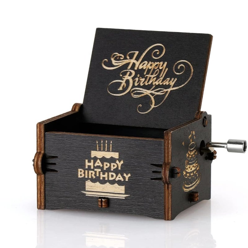 Fusked Caaju Happy Birthday Music Box - Wooden Antique Carved Hand Crank – Vintage Musical Gift - Image 1